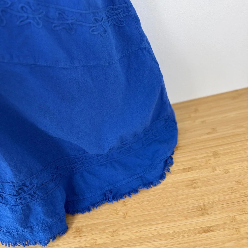 Scully Dress Womens XL Blue Embroidered Frayed Hem Sundress‎ Boho Gypsy Rustic
